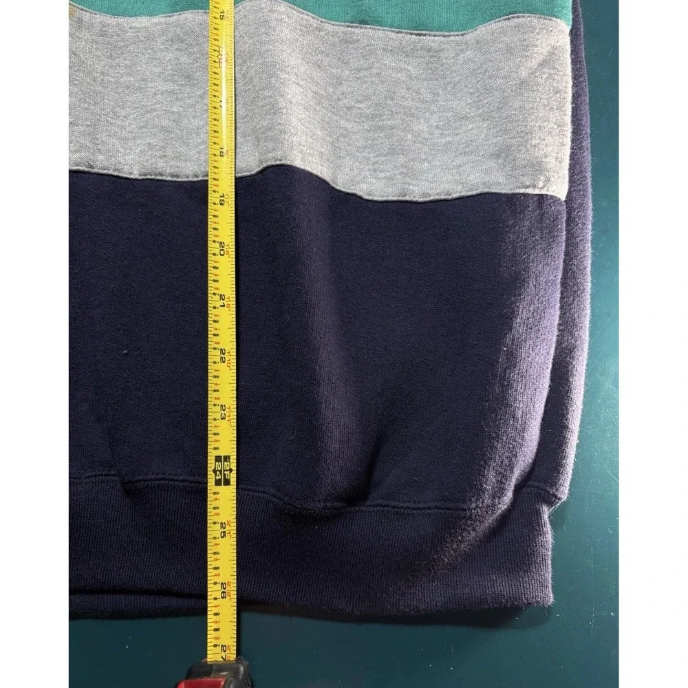 Vintage Rugby Sweater Men Large Striped Pullover 90s Retro Gray Navy Color Block
